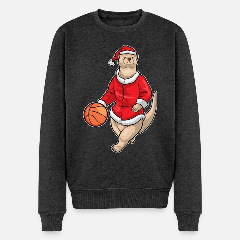 Otter Weihnachten Basketball - Männer Premium Bio Pullover - Anthrazit meliert