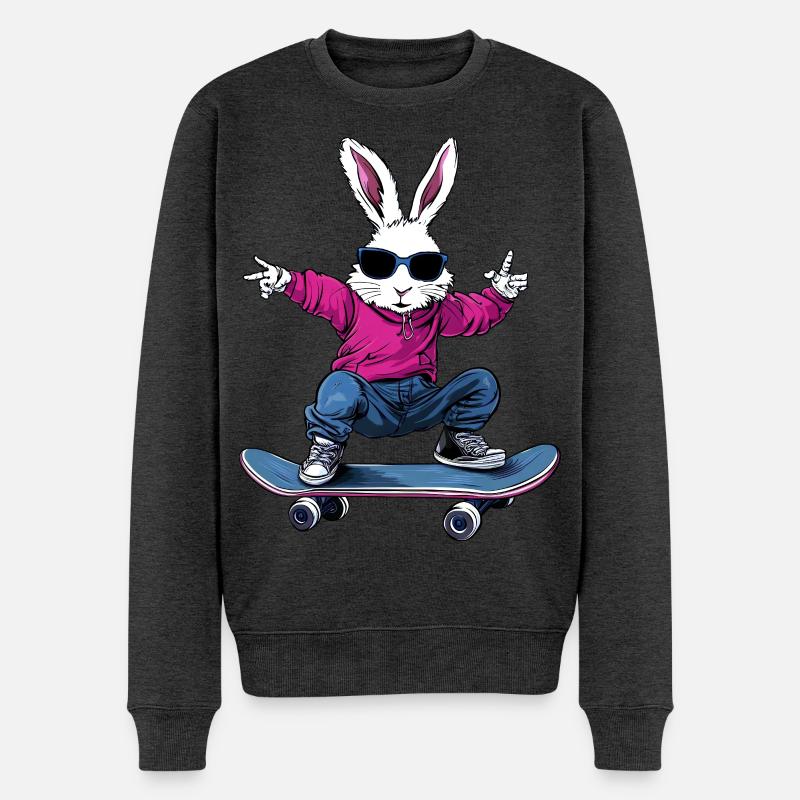 Skateboard Hasen - Männer Premium Bio Pullover - Anthrazit meliert