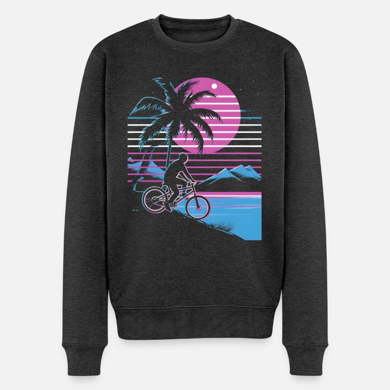 Mountainbiking Synthwave - Männer Premium Bio Pullover - Anthrazit meliert