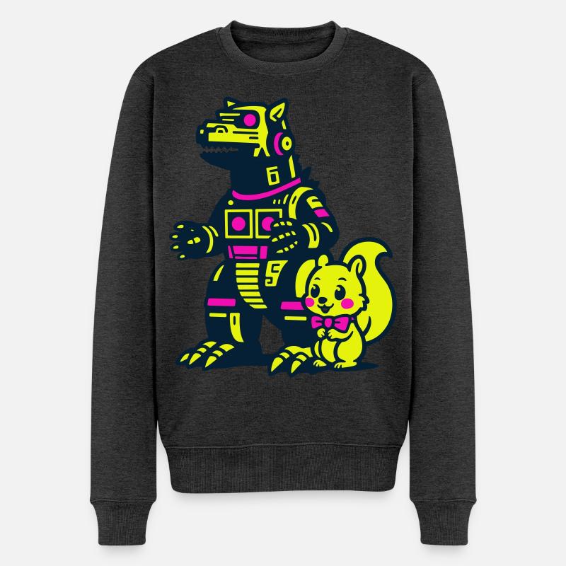 Mecha Drache mit Eichhörnchen - Männer Premium Bio Pullover - Anthrazit meliert