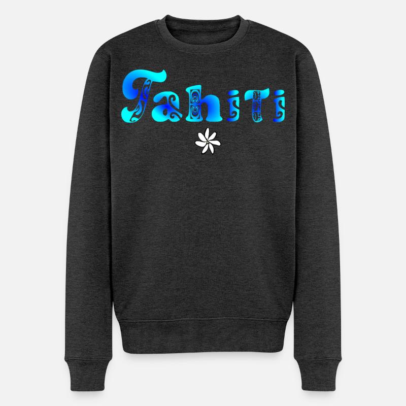 Tahiti (Blaue Lagune) - Männer Premium Bio Pullover - Anthrazit meliert