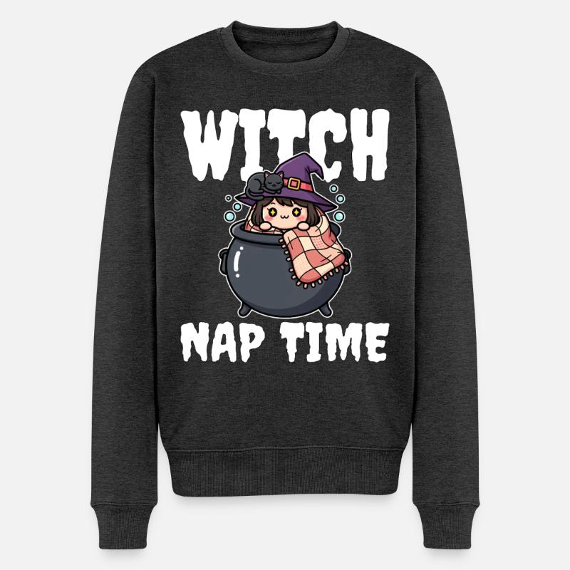 HEXENSCHLAF ZEIT - HEXE HALLOWEEN - Männer Premium Bio Pullover - Anthrazit meliert