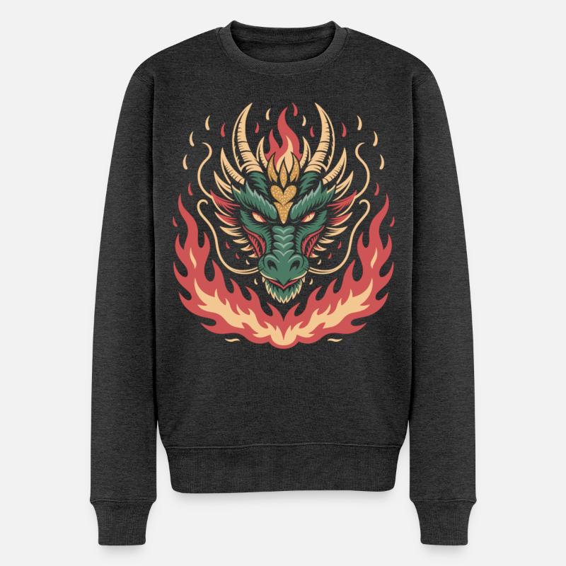 Feuriger Drache mit Herz - Männer Premium Bio Pullover - Anthrazit meliert