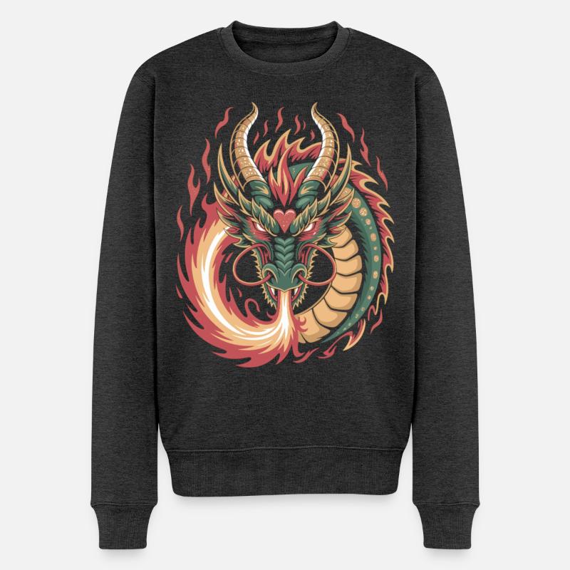 Dragon ardent aux lignes élégantes - Pull Premium bio Homme - anthracite chiné