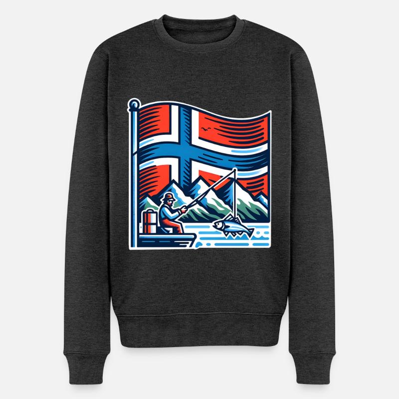 Norwegen Angeln Boot - Männer Premium Bio Pullover - Anthrazit meliert