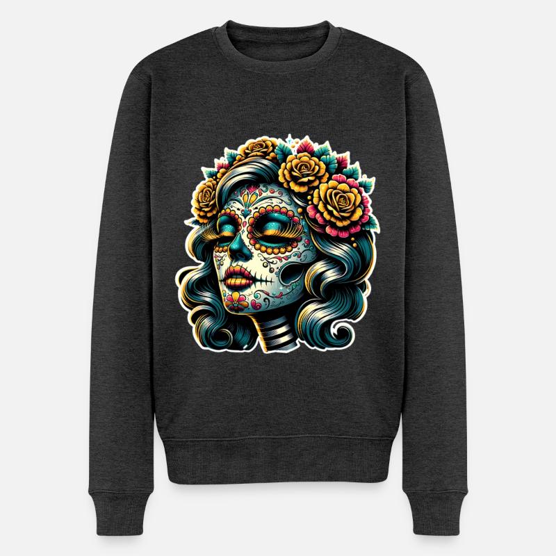 La Catrina - Männer Premium Bio Pullover - Anthrazit meliert