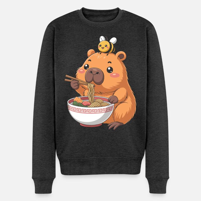 Capybara Ramen Mit Biene Kawaii - Männer Premium Bio Pullover - Anthrazit meliert