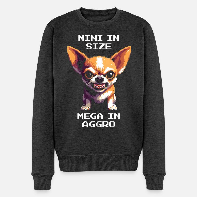 Miniklein, mega Aggro | Chihuahua - Männer Premium Bio Pullover - Anthrazit meliert