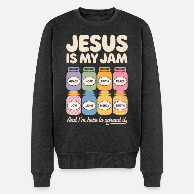 Jesus Ist Mein Jam: Glaube, Hoffnung, Frieden, - Männer Premium Bio Pullover - Anthrazit meliert