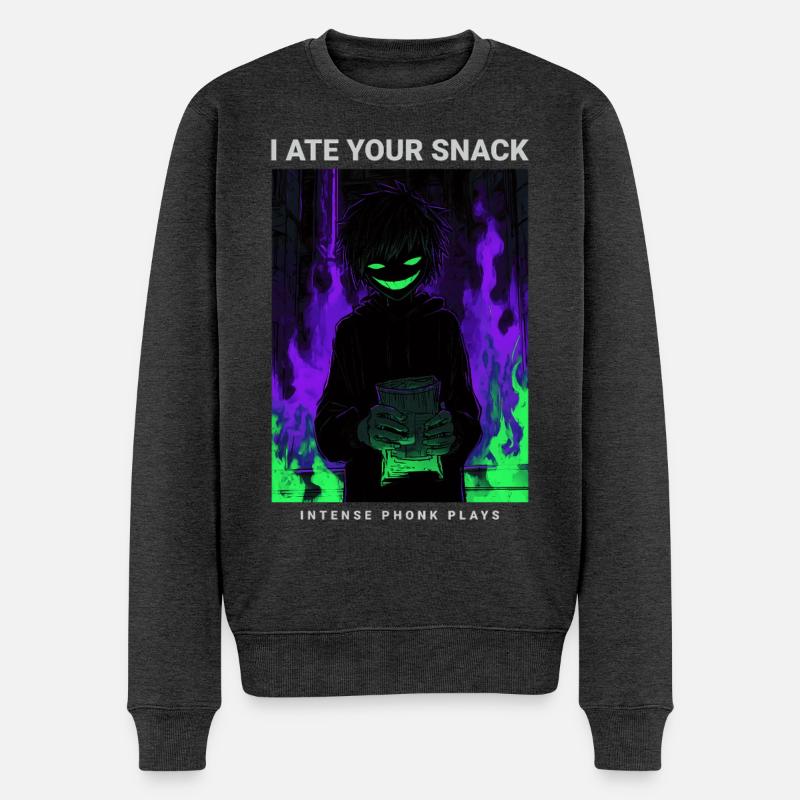 Vaporwave Phonk Anime Horror Snack Creepy Grin - Männer Premium Bio Pullover - Anthrazit meliert