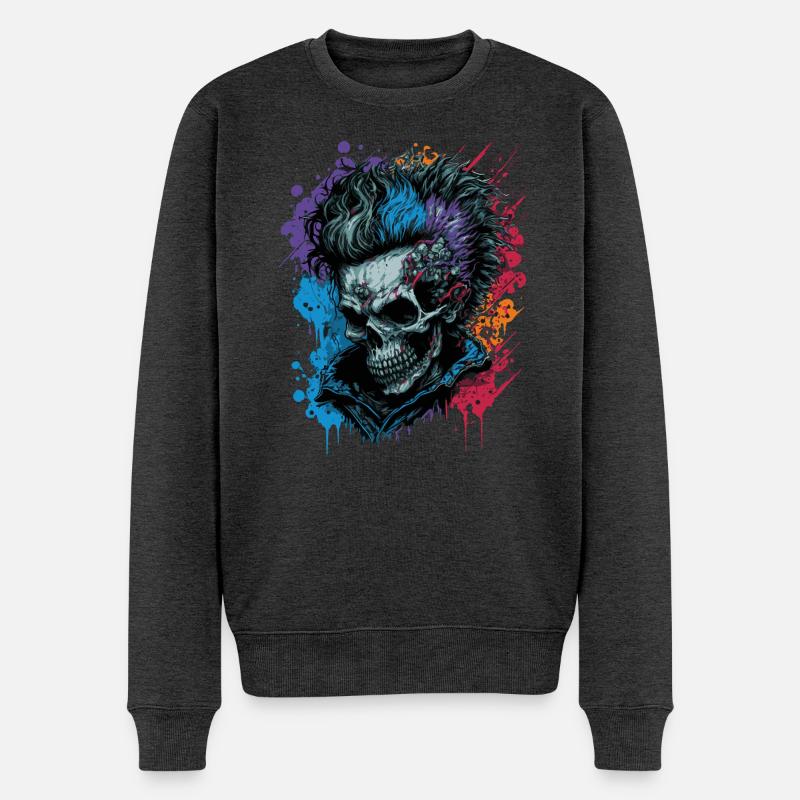 Regenbogen Zombie Punk - Männer Premium Bio Pullover - Anthrazit meliert