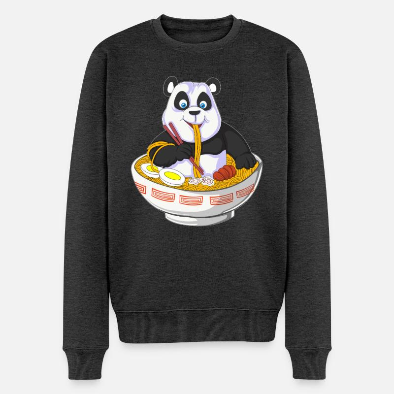Panda Chef mit Nudelschüssel Design - Männer Premium Bio Pullover - Anthrazit meliert