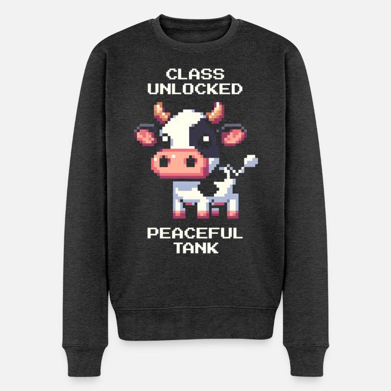 Klasse: Friedlicher Tank | Kuh Humor - Männer Premium Bio Pullover - Anthrazit meliert