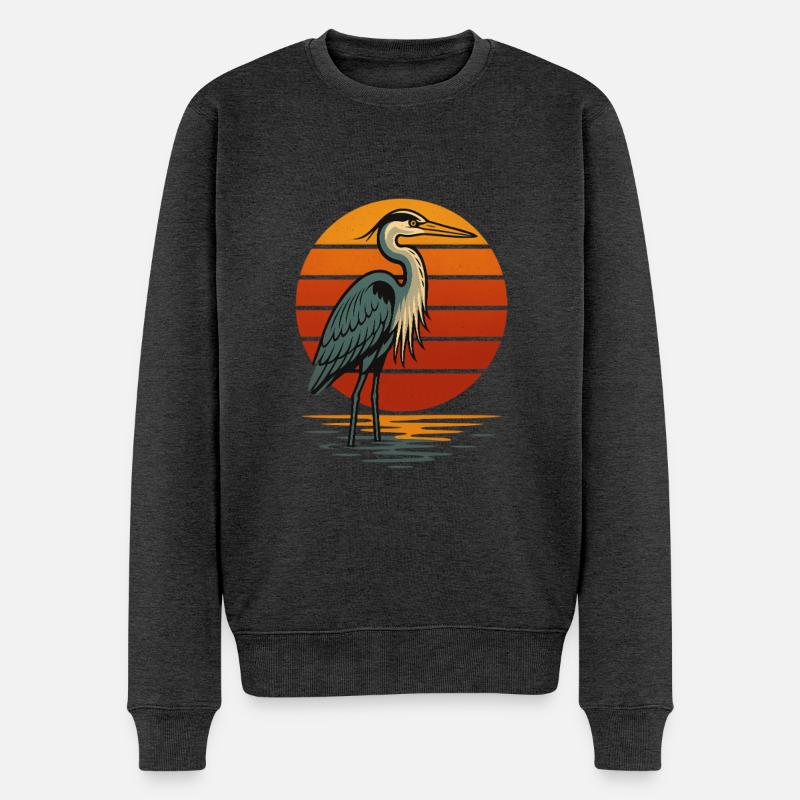 Héron au coucher du soleil - Pull Premium bio Homme - anthracite chiné