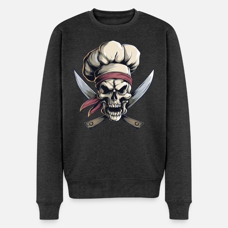 Schädel mit Kochmütze - Männer Premium Bio Pullover - Anthrazit meliert