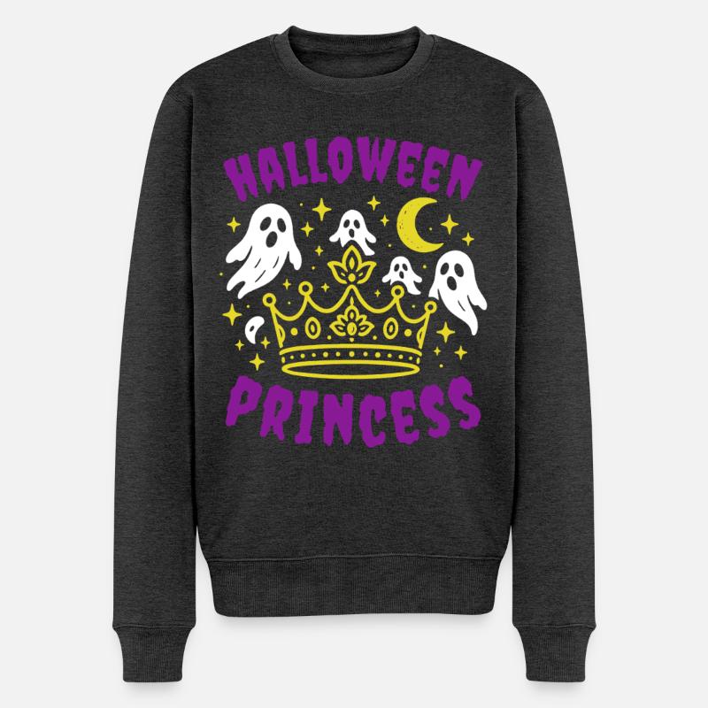 Halloween Prinzessin mit Geistern und Krone - Männer Premium Bio Pullover - Anthrazit meliert