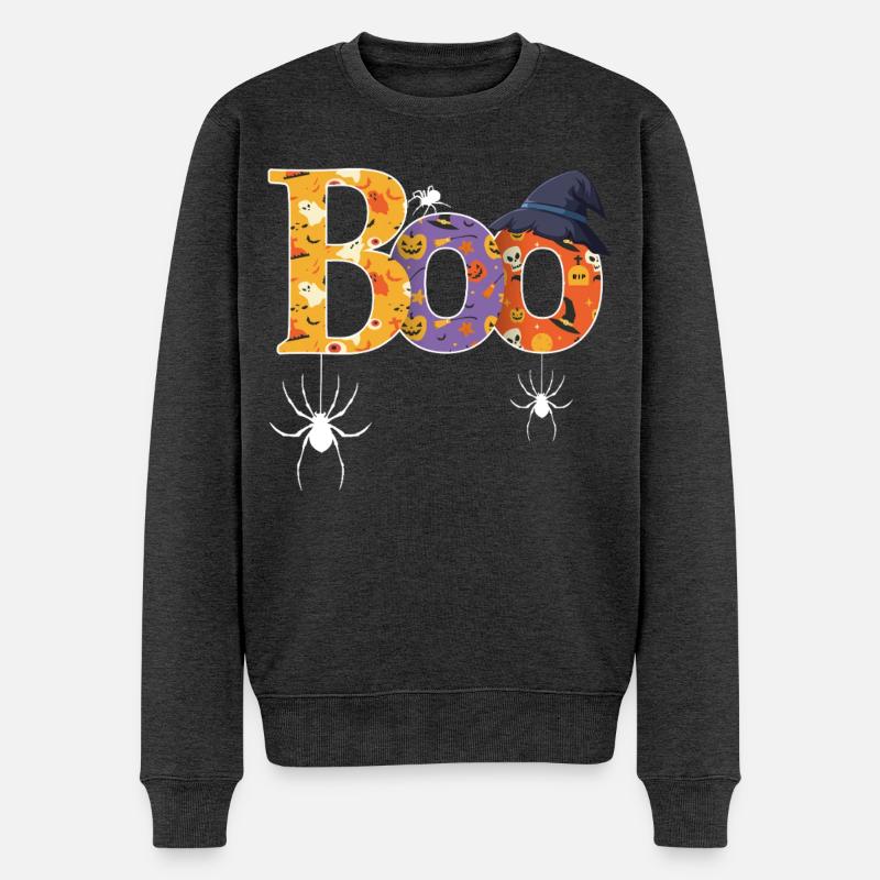 Boo Muster Halloween - Männer Premium Bio Pullover - Anthrazit meliert