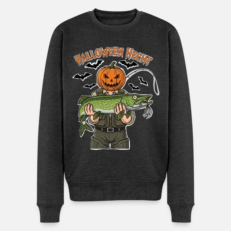 Halloween Hecht Kürbiskopf - Männer Premium Bio Pullover - Anthrazit meliert
