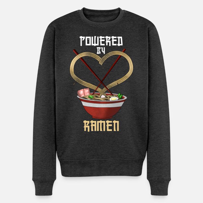 Powered by Ramen Funny Tee - Männer Premium Bio Pullover - Anthrazit meliert