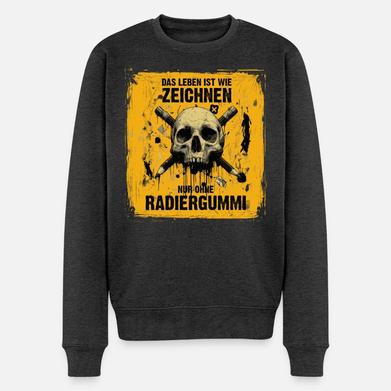 Schädel und gekreuzte Bleistifte - Männer Premium Bio Pullover - Anthrazit meliert