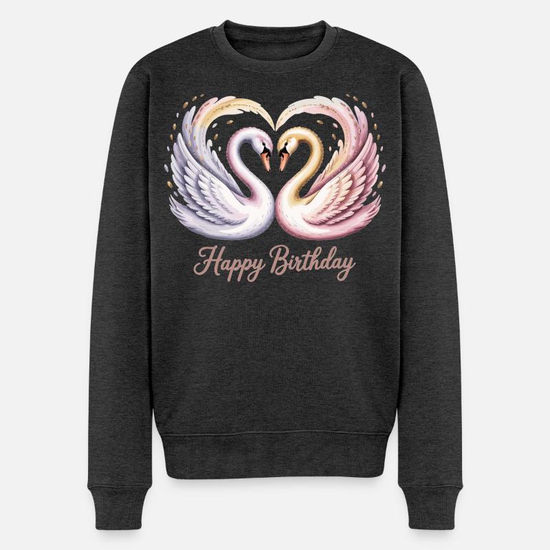 Geburtstags Shirt mit romantischen Schwänen - Männer Premium Bio Pullover - Anthrazit meliert