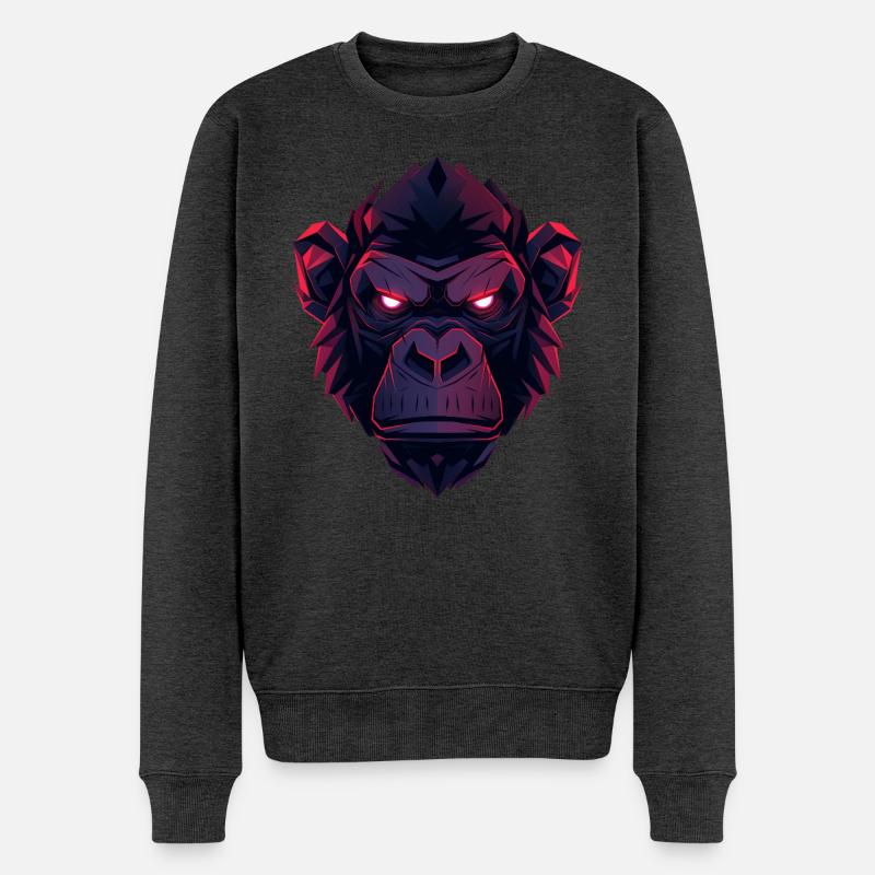 Neon Gorilla Kopfkunst - Männer Premium Bio Pullover - Anthrazit meliert
