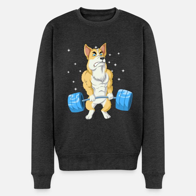Corgi Gewichtheben - Männer Premium Bio Pullover - Anthrazit meliert