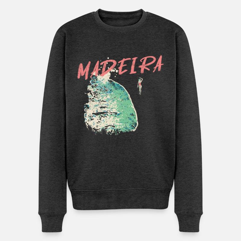 Schwarzer Strand Badegast Madeira Illustration - Männer Premium Bio Pullover - Anthrazit meliert
