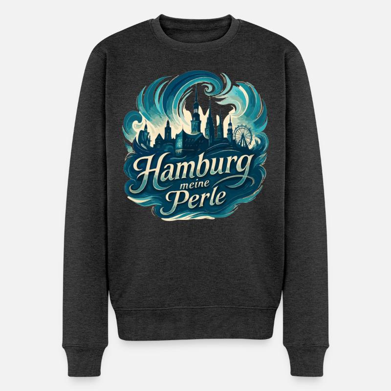 Hamburg Perle Stadt Silhouette Geschenk - Männer Premium Bio Pullover - Anthrazit meliert