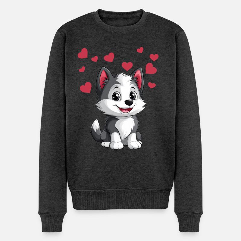 Mignon husky avec des cœurs - Pull Premium bio Homme - anthracite chiné