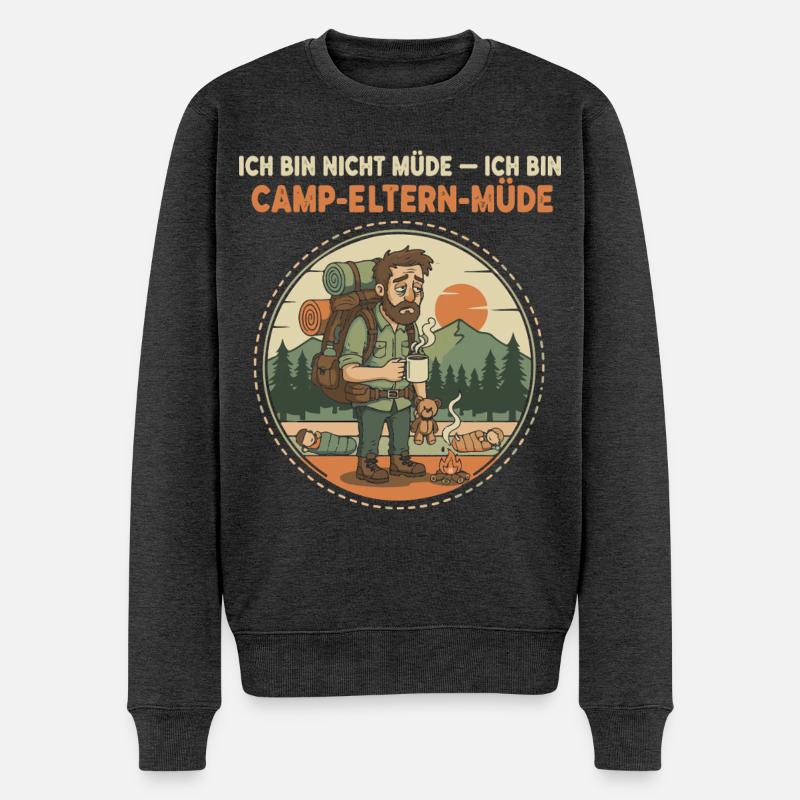 Camp-Eltern-Müde Illustration - Männer Premium Bio Pullover - Anthrazit meliert