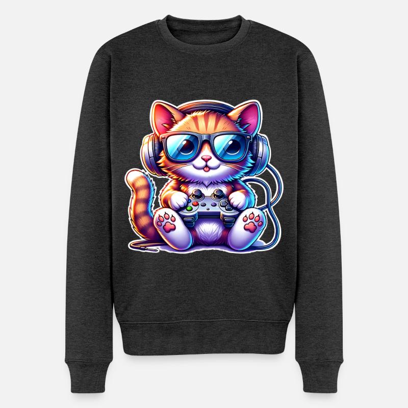 Katze Gaming - Männer Premium Bio Pullover - Anthrazit meliert
