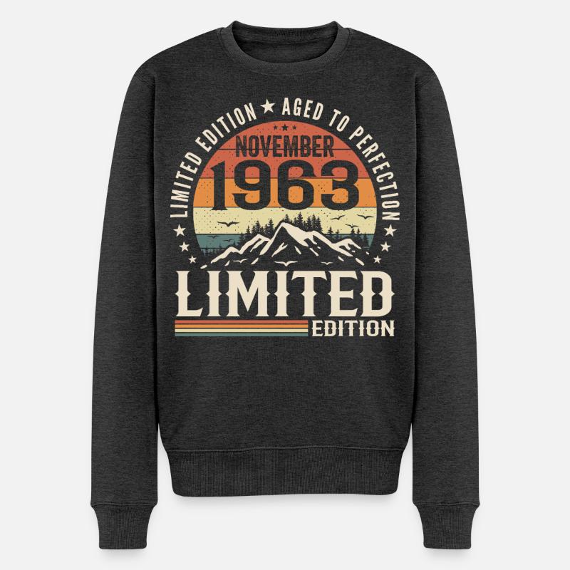 November 1963 Einzigartiger Retro-Geburtstag - Männer Premium Bio Pullover - Anthrazit meliert