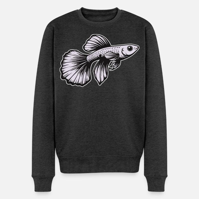 Weißer Guppy Design – Aquarium Fisch - Männer Premium Bio Pullover - Anthrazit meliert