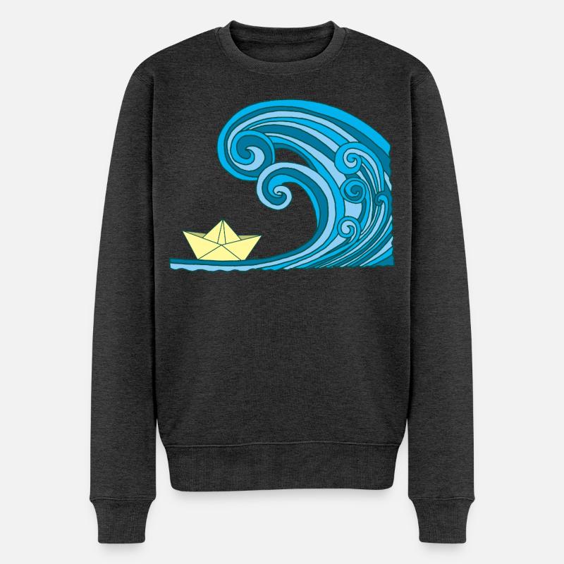 Paper Boat & Ocean - Männer Premium Bio Pullover - Anthrazit meliert