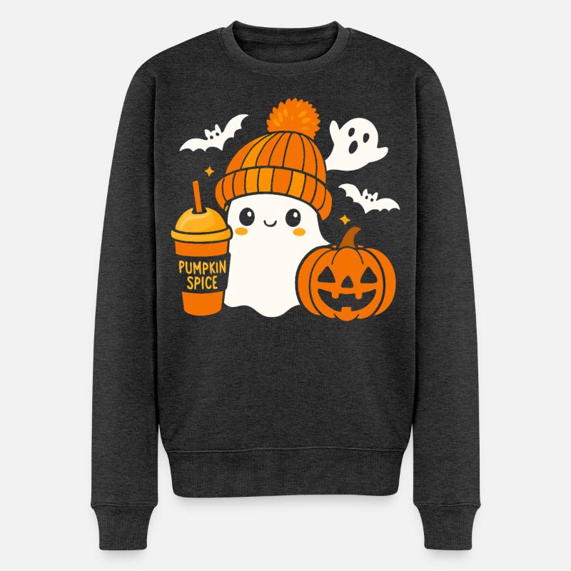 Süßer Geist Kaffee Mütze Cartoon Halloween - Männer Premium Bio Pullover - Anthrazit meliert