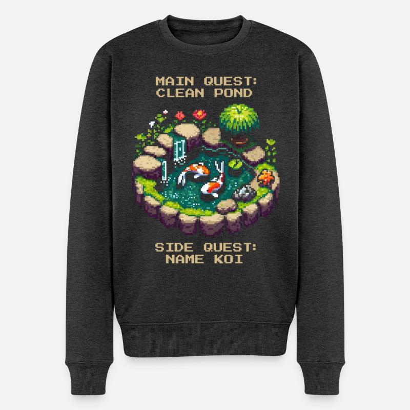 Hauptquest: Teich reinigen | Koi Gartenteich - Männer Premium Bio Pullover - Anthrazit meliert