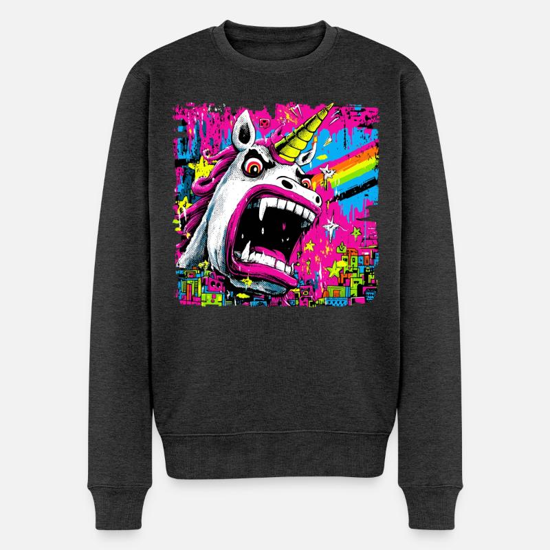 Angry Unicorn - Männer Premium Bio Pullover - Anthrazit meliert