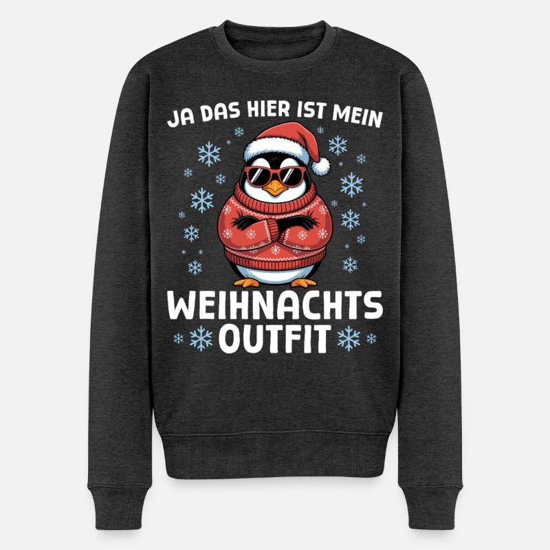 Pinguin mit Sonnenbrille Weihanchten - Männer Premium Bio Pullover - Anthrazit meliert
