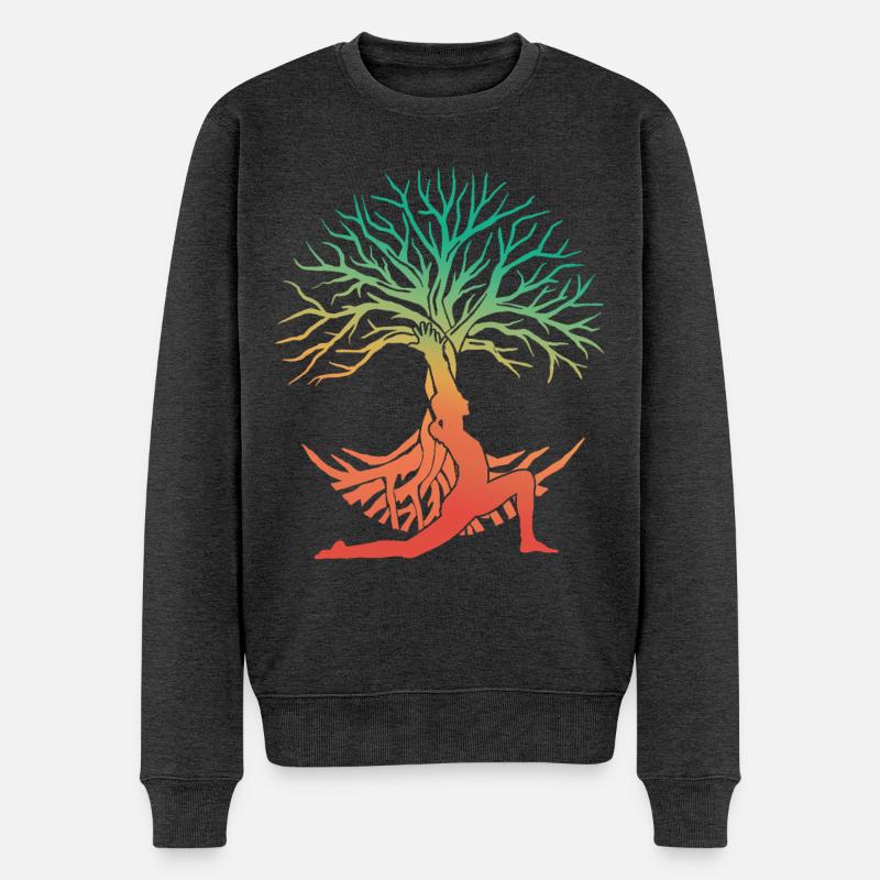 Yoga Baumfigur im Regenbogen - Männer Premium Bio Pullover - Anthrazit meliert