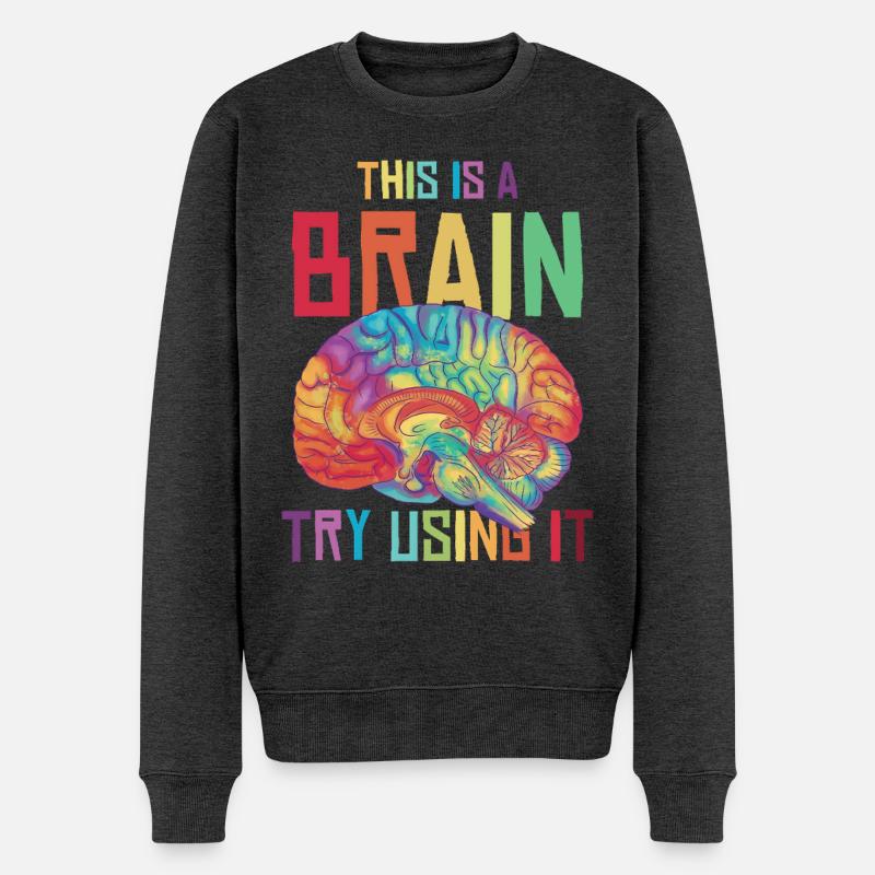 Neon Regenbogen Gehirn Spruch - Männer Premium Bio Pullover - Anthrazit meliert