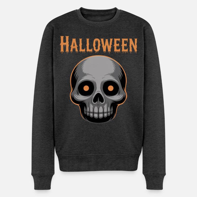 Halloween Schädel Grafik - Männer Premium Bio Pullover - Anthrazit meliert