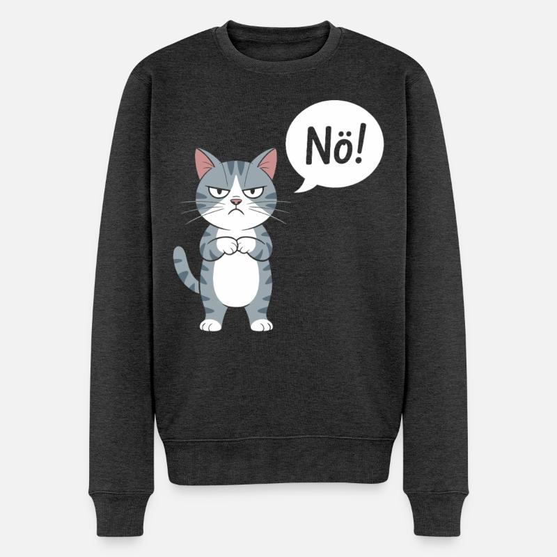 Nö! Lustige Katze Mit Spruch - Männer Premium Bio Pullover - Anthrazit meliert