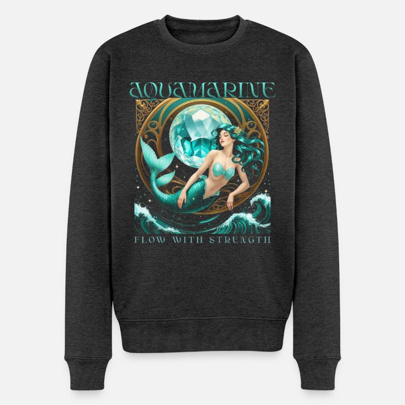 Geburtsstein März Aquamarin - Männer Premium Bio Pullover - Anthrazit meliert