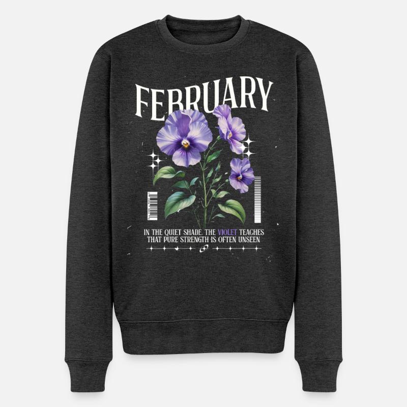 Februar Veilchen Geburtsblume - Männer Premium Bio Pullover - Anthrazit meliert