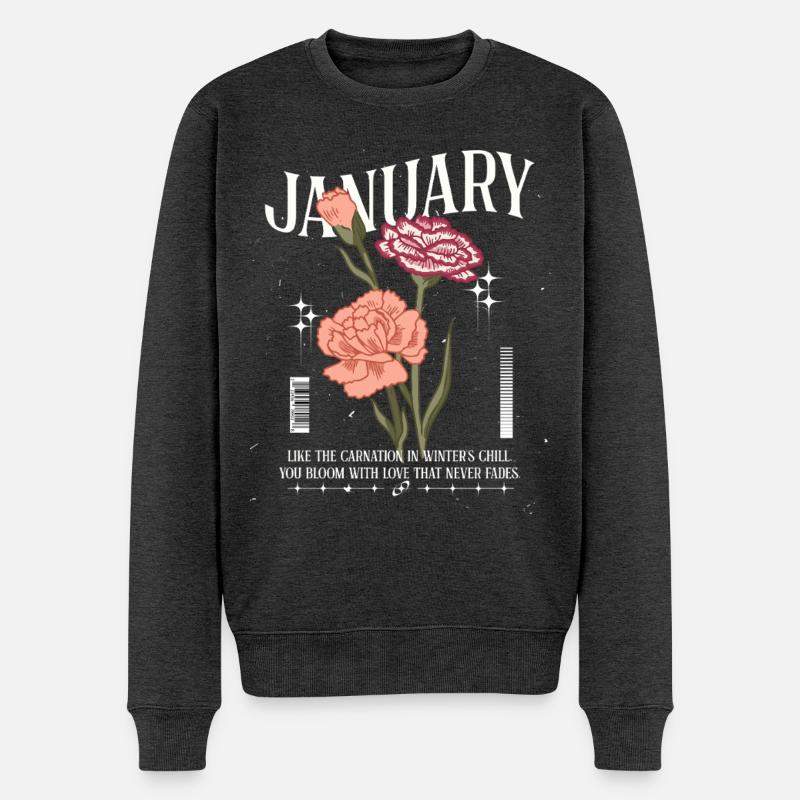 Geburtsblumen Januar Nelke - Männer Premium Bio Pullover - Anthrazit meliert