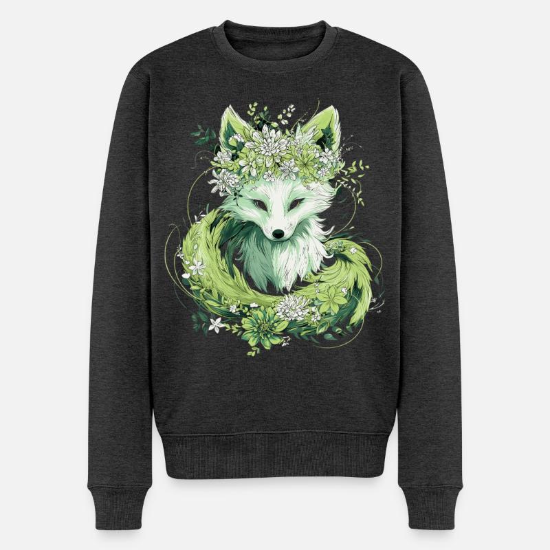 Kitsune renard boho fleurs naturelles - Pull Premium bio Homme - anthracite chiné
