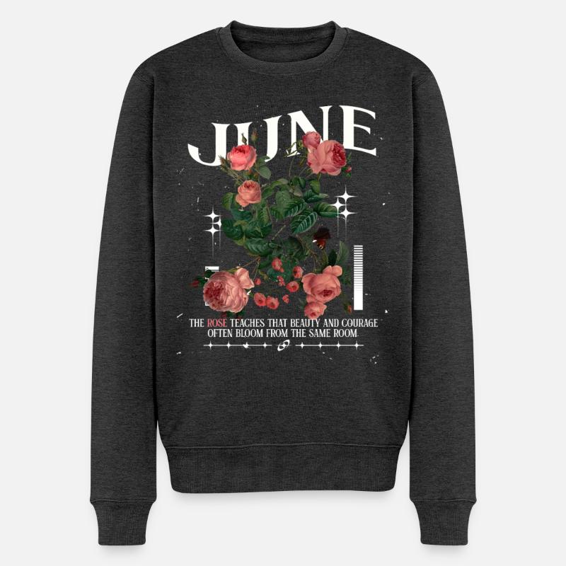 Geburtsblumen Geburtsblume Juni Rose - Männer Premium Bio Pullover - Anthrazit meliert