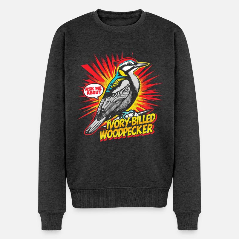 Elfenbein Specht Vogelbeobachter - Männer Premium Bio Pullover - Anthrazit meliert