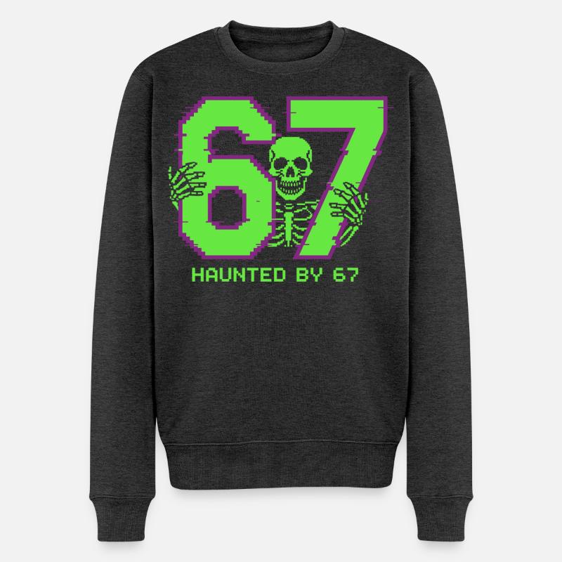 Six Seven Meme Haunted by 67 Retro Pixel - Männer Premium Bio Pullover - Anthrazit meliert